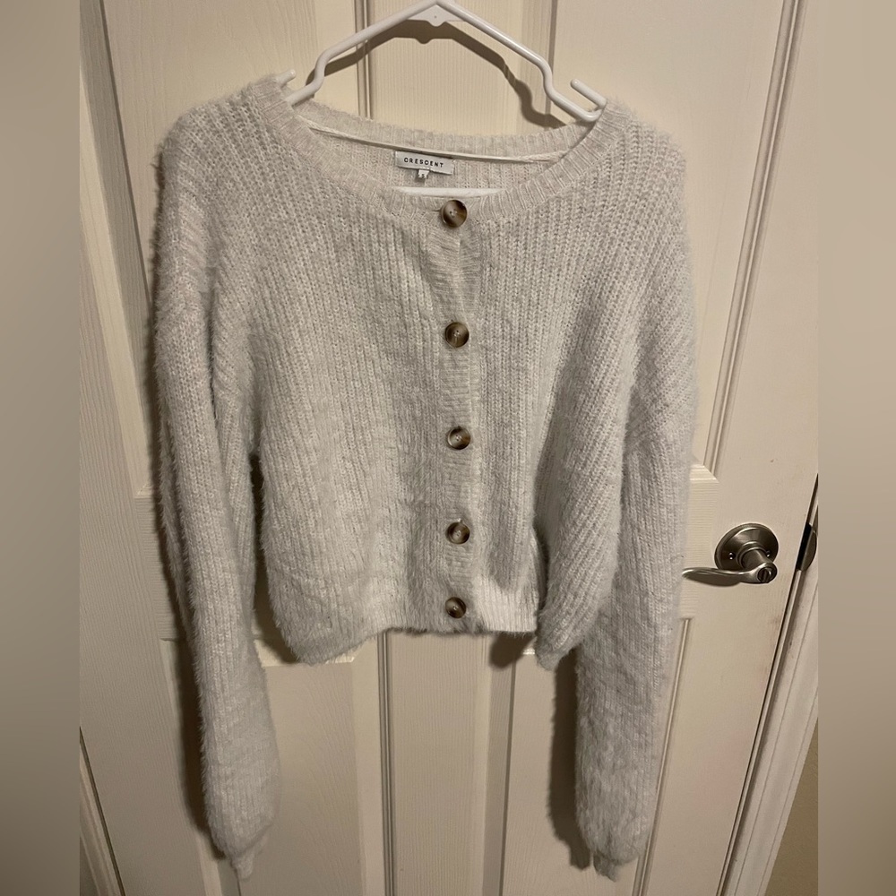 Crescent white fluffy sweater size small